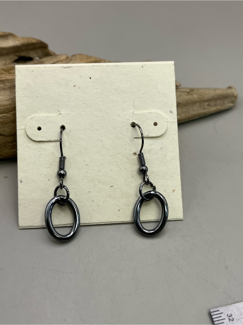 Gunmetal Tone Oval Hoop Dangle Earrings Minimalist Goth Grunge Y2K Dainty Drop